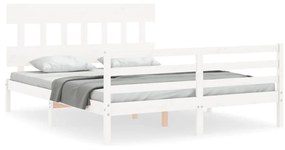 3195167 vidaXL Cadru de pat cu tăblie, alb, 160x200 cm, lemn masiv