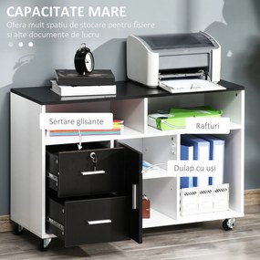 HOMCOM Suport Imprimantă cu Sertare Dulapior Multifuncțional Spațiu de Stocare pentru Birou și Acasă Design Modern Alb | Aosom Romania