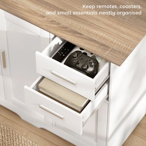 HOMCOM Comodă Modernă din Lemn cu 2 Sertare și 2 Dulapuri, 100x40x78 cm, Alb și Culoare Lemn | Aosom Romania