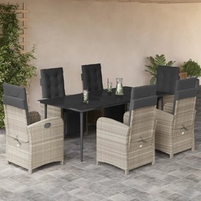 vidaXL Set mobilier de grădină cu perne, 7 piese gri deschis poliratan