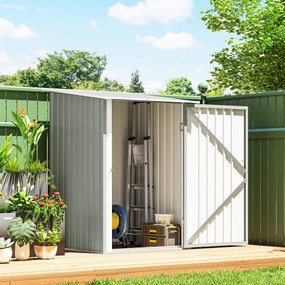 Outsunny Căsuță de Grădină 0.92m² din Oțel Galvanizat, Depozit pentru Unelte cu Ușă Batantă și Sistem de Blocare, Acoperiș Înclinat, 100x104x160 cm, Gri Deschis | Aosom Romania