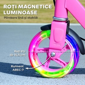 AIYAPLAY Trotinetă pentru Copii 3-8 Ani cu roți Luminoase, Roz | Aosom Romania