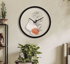 Ceas decorativ alb/negru din metal, ∅ 40 cm, Flower Mauro Ferretti