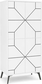 Dulap DUNE, alb/negru, PAL melaminat, cu 4 usi, 63x36x136 cm