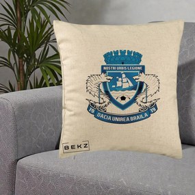 Perna Personalizata Dacia Unirea Braila 1919 Fotbal, 40x40 cm, Bej, Husa Detasabila, Perna Inclusa, BEKZ®