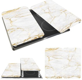 Set 2 protecții din sticlă pentru aragaz Wenko Marble, 52 x 30 cm , alb - auriu