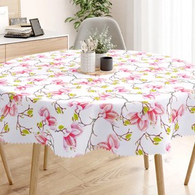 Goldea față de masă teflonată - magnolii roz - rotundă Ø 100 cm