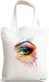 Sacosa de Panza pentru Cumparaturi, Geanta Tote, model Eye Art Pattern, 38x34.5 cm, Alba, BEKZ®