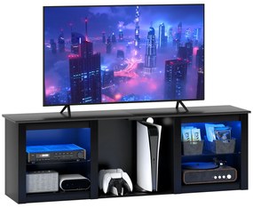 HOMCOM Mobilier TV cu iluminare LED pentru televizoare până la 65 de inch, 160cm cu rafturi din sticlă reglabile, negru | Aosom Romania