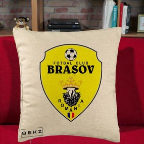 Perna Personalizata FC Brasov Fotbal Romania, 40x40 cm, Bej, Husa Detasabila, Perna Inclusa, BEKZ®