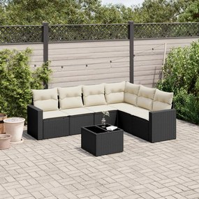 3219006 vidaXL Set canapele de grădină cu perne, 7 piese, negru, poliratan