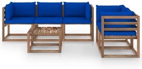 Set mobilier de gradina cu perne albastre, 6 piese