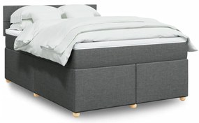 vidaXL Pat continental cu saltea, gri închis, 160x200 cm, țesătură