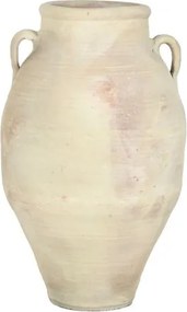 Vas decorativ amforă din teracotă artizanală, finisaj craft alb-crem, cu 2 anse, 55×55×96 cm, „Jerba"