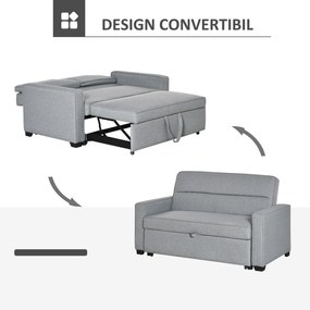 HOMCOM Canapea extensibila 2 locuri, cu spatar reglabil pe 3 niveluri, pentru Sufregerie, din material textil, 154x87x89cm, gri | Aosom Romania