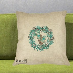 Perna Decorativa Coroana Turcoaz cu Manusi, 40x40 cm, Crem, Husa Detasabila, Perna Inclusa, BEKZ®