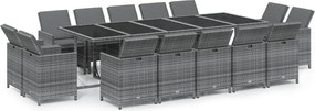 vidaXL Set mobilier de grădină cu perne, 15 piese, gri, poliratan