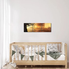 Tablou cu norii portocalii (cu ceas) (90x30 cm)