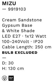 Lampadar decorativ, Ghips, Crem, Tesatura, Alb, Mizu