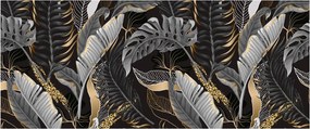 Tablou - Frunze tropicale, Galben - auriu (120x50 cm)