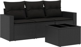 vidaXL Set mobilier de grădină cu perne, 4 piese, negru, poliratan