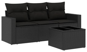 3218655 vidaXL Set mobilier de grădină cu perne, 4 piese, negru, poliratan