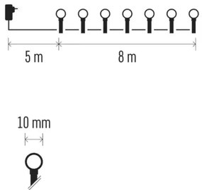 Ghirlandă LED de Crăciun cu 80 LED, 230 V, 8 funcții, 13 m, IP44, alb cald