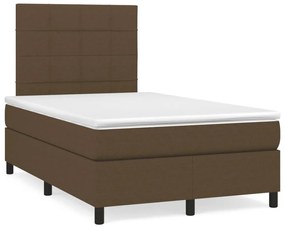 vidaXL Pat cu arcuri, saltea și LED, maro închis, 120x190 cm, textil