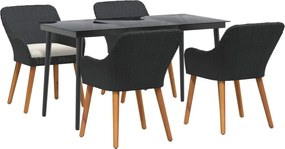 vidaXL Set de masă pentru grădină cu pernă 5 pcs Negru poliratan