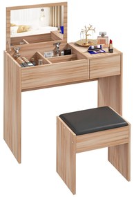 HOMCOM Masă de machiaj cu taburet Masă de machiaj cu oglindă capac rabatabil și compartimente 80x40x79 cm și 40x30x40 cm | Aosom Romania