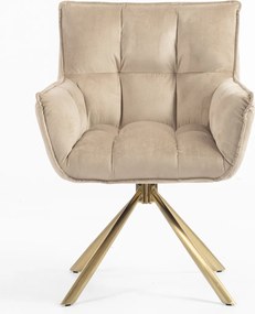 HR560 BAZĂ STEA Scaun Catifea Latte cu Bază Aurie