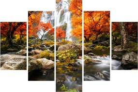 Tablou - Cascade în peisaj de toamnă, portocaliu (150x105 cm)