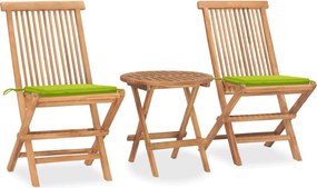 vidaXL Set mobilier exterior pliabil cu perne, 3 piese, lemn masiv tec