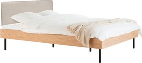 Pat matrimonial în culoare naturală tapițat/din placă aglomerată de lemn cu aspect de lemn de stejar cu somieră 180x200 cm Streiko – noo.ma