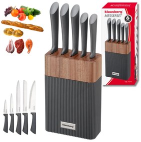 Set cuțite Klausberg KB 7979, 6 piese, Oțel inoxidabil, Suport, Grafit/maro