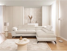 Colțar crem cu tapițerie din catifea reiată (cu colț pe partea dreaptă/în formă de ”L”) Marbeya – Ropez