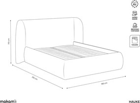 Pat matrimonial gri deschis tapițat cu spațiu de depozitare cu somieră 140x200 cm Hauke – Makamii