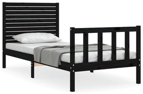 3193175 vidaXL Cadru de pat cu tăblie single, negru, lemn masiv