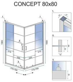 Cabina de dus patrata Rea Concept cu usi glisante 80x80 negru mat