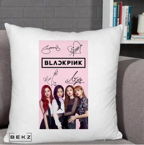 Perna Personalizata K-pop BLACKPINK Semnaturi si Foto, 40x40 cm, Alb Pufos, Husa Detasabila, Perna Inclusa, BEKZ®