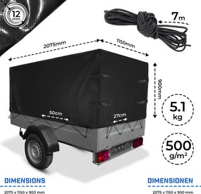 Prelata de transport pentru remorcă 500g/m2 negru