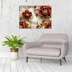 Tablou - Flori 3D Roșu-Auriu (70x50 cm)