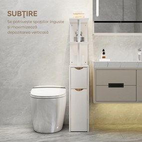 HOMCOM Dulap de Baie Subțire cu Sertare și Rafturi, Dulap de Baie Economisitor de Spațiu cu Sertar pe Roți, Coloană de Baie pentru Sufragerie, 20x45x115 cm, Alb | Aosom Romania