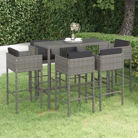 3094797 vidaXL Set mobilier bar de grădină cu perne, 7 piese, gri, poliratan