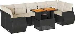 vidaXL Set mobilier de grădină cu perne, 8 piese, negru, poliratan