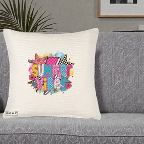 Perna Decorativa Summer Vibes Colorata, 40x40 cm, Crem Reliefat, Husa Detasabila, Perna Inclusa, BEKZ®