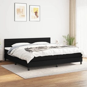 Pat box spring cu saltea, negru, 200x200 cm, textil Negru, 200 x 200 cm, Benzi orizontale