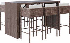 vidaXL Set de bar pentru grădină cu perne, 7 piese, maro, poliratan