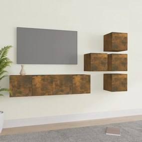 Set dulapuri TV, 6 piese, stejar fumuriu, lemn prelucrat 6, Stejar afumat, 60 x 30 x 30 cm
