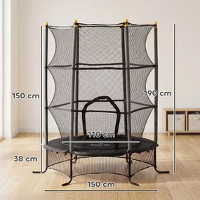 HOMCOM Trambulină pentru Copii 3-10 Ani cu Plasă de Siguranță, Suprafață Elastică cu Bare Capitonate, Ø163x190 cm, Negru | Aosom Romania